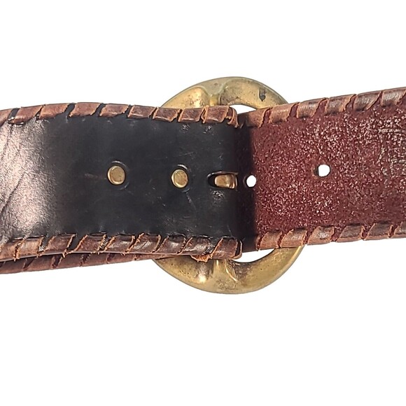 HTC Hollywood Trading Co Twisted Edge Stitch Leather Belt Brass Motorcycle -32 - Picture 6 of 11